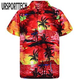 Men Shirt Summer Casual Slim Fit Short Sleeve Hawaii Quick Dry Printed Beach Male Top Blouse Hawaiian 210528