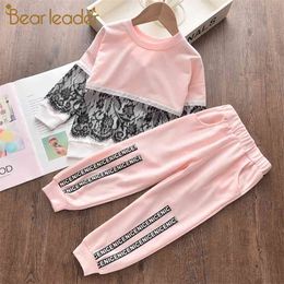 Girls Children Sets Autumn Kids Casual Clothes Sport Suits Lace Clothing Set Pullover and Pants 2pcs Outfit 210429