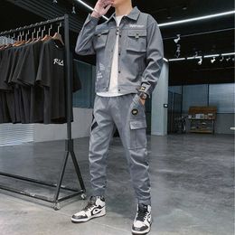 2021 New Men Spring Autumn Casual Two Piece Set Jacket and Pants Set Mens Fashion Sweatsuit Korean Style Streetwear Sport Suit Y0831