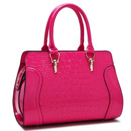 Fashion handbags purse casual wild womens totes bags bridal wedding solid Colour portable crocodile pattern patent leather 31cm lady bag