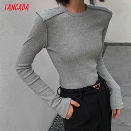 Tangada Women Patchwork T Shirt Long Sleeve O Neck Tees Ladies Casual Tee Shirt Street Wear Top 4P93 210609