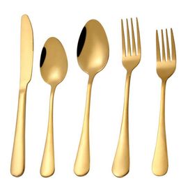 2021 Glossy Gold Tableware Gold Cutlery Gold Flatware Knife Spoon Fork Dinnerware Stainless Steel Wedding Supplies Wholesale