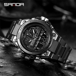 SANDA G Stil Männer Digitale Uhr Shock Militär Sport Uhren Dual Display Wasserdichte Elektronische Armbanduhr Relogio Masculino 220208