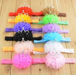 Fashion Baby Chiffon flower Lace headbands with crown for children girls infant hair accessories 12 colors in