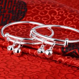 baby bangles bracelets Australia - 1pair Baby Child Bell Bangles Bracelets Silver Color Jewelry Infant Kids Anklet Foot Ring Childrens Xmas Gift Q0717