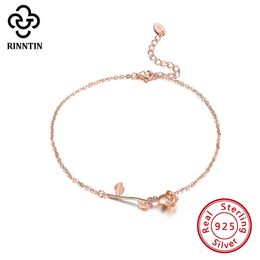 Rinntin Real 925 Sterling Silver 3 Layers Gold Plated Anklet Fine Rose Shape Extension Chain For Female Present TSA08