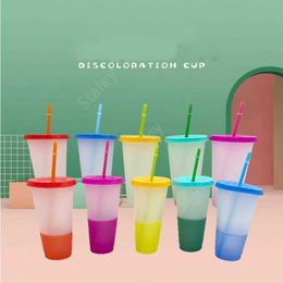 24oz Color Changing Cup Magic Plastic Drinking Tumblers with Lid and Straw Reusable Clear Colors Cold Cup Summer Beer Mugs DHT30 50pcs