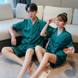 Pajamas For Women Summer Plus Size Satin Cartoon Printed Nightwer Set Men's Sleepwear Shorts Suit Couple Home Wear Sleepshirts X0526