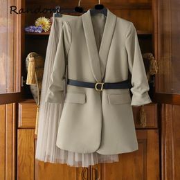 Women's Two Piece Pants Plus Size 4XL Women Elegant Office Suit Blazer Jacket Coat Top And Gauze Mesh Skirt Set Outfit Ladies Work Clothing