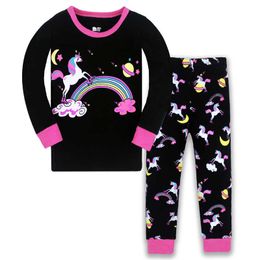 Jumping Metres Girls Pyjamas with Unicorn Rainbow Print Cotton Baby Clothes Home Sleepwear Set for 3-8T Kids 210529