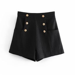 Women Autumn Black Shorts Buttons Pocket Side Zipper Fashion Female Elegant Street Casual Clothes 210513