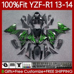OEM Bodywork For YAMAHA YZF-R1 YZF1000 YZF R 1 1000CC 2013 2014 MOTO Body 97No.40 100% Fit YZF R1 1000 CC Green flames YZFR1 13 14 YZF-1000 13-14 Injection mold Fairing Kit