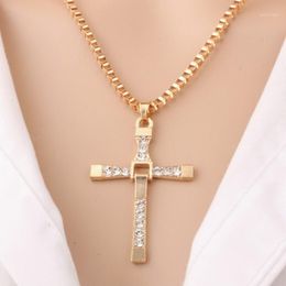 Crystal Cross Pendant Necklace for Women Men Gold Plated Goth Jesus Choker Box Chains Vintage Neck Jewelry Gift Wholesale Bling Bijoux