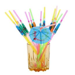 1000pcs Handicraft Drinking Straws 240*5mm Birthday Party Wedding Decoration Fluorescence Umbrella Decor Straw Bar Disposable Drink Tools Easy Carry ECO-friendly