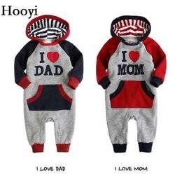 Autumn Baby Boys Long Rompers Bebe Girls Hooded Jackets Shirts I Love Dad Mom Outfits Overall Toddler Romper Jumpsuits 210413