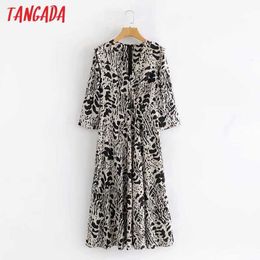 Tangada Women Animal Print French Style Dress Half Sleeve Ladies Midi Dress Vestidos 2G13 210609