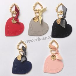 Korean Heart Love Leather Keychain Metal Gold-Color Love Bow Key ring Bag Phone Case Pendant Accessories Women Fashion Jewellery