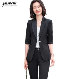 High End Fashion Suit Spring Temperament Formal Slim Half Sleeve Blazer And Pants Office Ladies Business Work Wear 210604
