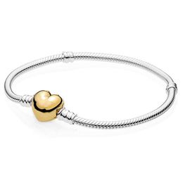 NEW 2021 100% 925 Sterling Silver Golden Love Bracelet Fit DIY Original Fshion Jewellery Gift 666