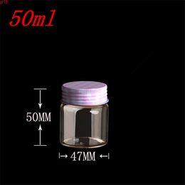 47*50*34mm 50ml Glass Bottles Aluminium Screw Cap Silicone Stopper Sealing up Empty Jars Containers 12pcsgood qty