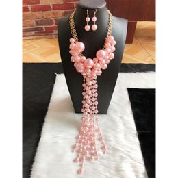 Chains Fashion Personality Temperament Gracious Exaggeration Big Pearl Tasels Pendant Necklace &earring Jewelry Women Party