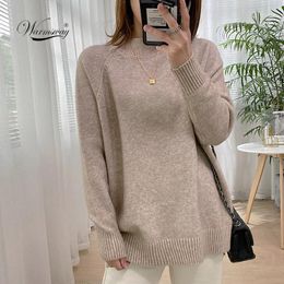 Women's Sweaters Women Mock Neck Pullovers Sweater High Quality Oversized Jumper Split Fall Winter Clothes Beige Purple Green 8 Colours C-232