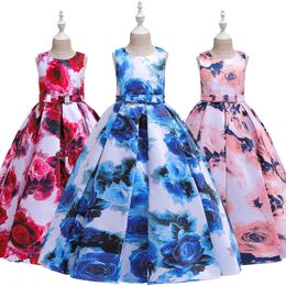 Teens Girls Dresses 5-14 Years old Children Dress Easter Carniva Rose Flower Kids Dress For Girls Vestidos Party Princess Dress Q0716