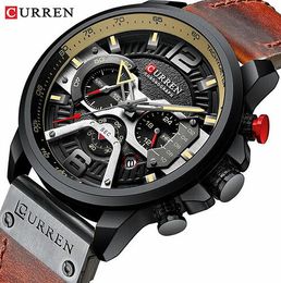 CURREN Top Brand Fashion Men Sports Quartz Watch Mens Classic Military Leather Chronograph Wristwatches Waterproof Male Clock 210517
