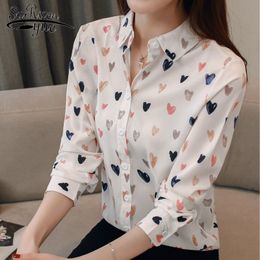 Chiffon blouse women's spring fashion print flower long sleeve loose OL womens tops and blouses plus size blusas 2201 50 210521