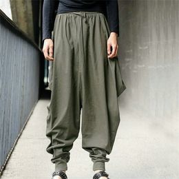 Japan Style S-5XL Samurai Cross-Pants Men Drop Crotch Loose Cotton Harem Pants Baggy Sweatpants Hiphop Dance Loose Trousers X0615