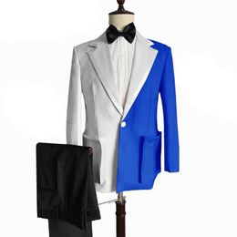 mens white formal jacket UK - Men's Suits & Blazers White And Blue Men 2 Pieces Tailored Made Slim Fit Formal Tuxedos For Party Wedding Groomsmen Jacket (Blazer+Pant)