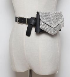 Waist Bags BLINGBLING Rhinestone Fringe Tassel Packs Women Detachable PU Leather Belt WIth Phone Bag Street Wallet Chest