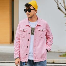 Men's Jackets Pink Denim Jacket Men Autumn Casual Loose Oversized Classic Vintage Simple Streetwear Jeans Coat Women Plus Size 7xl 8xl