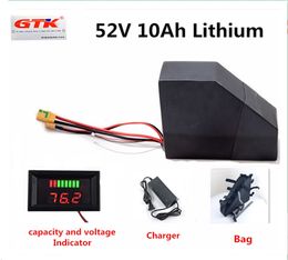 Triangle 52V 10Ah Lithium li ion battery pack with capacity indicator and BMS for e-bike e-scooter fat-bike+2A charger