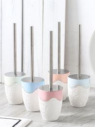 Toilet Brushes & Holders 18 Items Relief Series Ceramic Brush Holder Cleaning Cream Color Ceramics Bathroom Accessories Set Stainless Steel