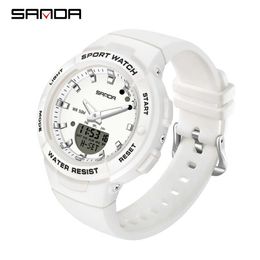 SANDA Luxury Sport Military Women's Watches 5ATM Waterproof White Fashion Quartz Watch for Female Clock Relogio Feminino 6005 210616