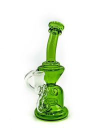 Vintage 9inch Green Recycler Glass BONG Hookah Smoking Pipes Oil Burner with bowl can put customer logo