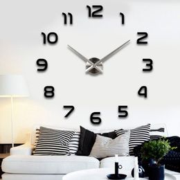 Silver pointer new sale wall clock clocks reloj de pared watch 3d diy Acrylic mirror Stickers Quartz Modern Home Decoration 210401