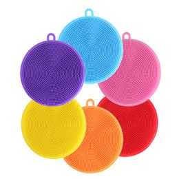 Multi-function Cleaning Cloths Silicone Dishwashing Brush Round Brush Scrubber Dish Washing Fruit Vegetable Scouring Pads KK0070HY