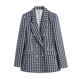 Women Houndstooth Twill Elegant Blazer Jacket Spring Long Sleeve Office Casual Coat Turn Down Collar Ladies Tops Outerwear 210430