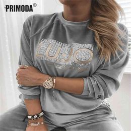 Spring Winter Street Hoodies Gold Letters Printed Sweatshirts Warm Women Fashion Full Pullovers O-neck Velour Tops PR2286G 210805