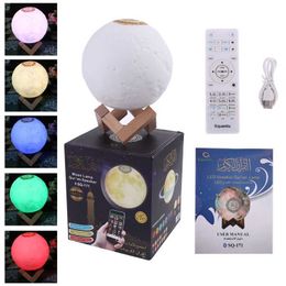 Quran Bluetooth Speaker Moon Lamp with Support Shelf APP Control Night Light with Quran Recitation Translation Loudspeaker Gift Y0910