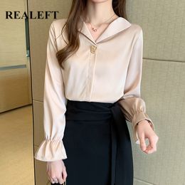 Spring White Stain Women's Shirt Female Blouse Tops Button V-Neck Long Sleeve Korean OL Style Casual Blouses 210428