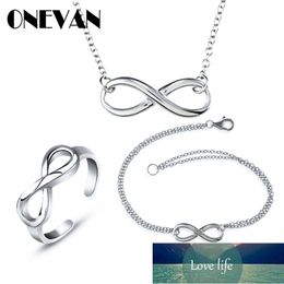 New Fashion Women Silver Infinity Ring +Bracelet+Necklace Set Endless Love Symbol Jewellery Set Charms Banquet Party Accessories Factory price expert design Quality