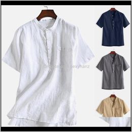 Casual Summer Mens Cool Thin Breathable Solid Colour Button Cotton Shirt Short Sleeve Hawaiian Shirts M3Xl Plus Size Chemise Homme1 Eod Otbxj