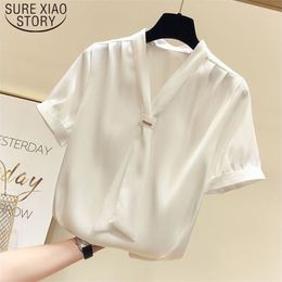 Vintage Short Sleeve Chiffon Shirt Solid Loose Women Tops and Blouse Elegant Summer Office Lady Clothes Blusa Feminina 9132 210506