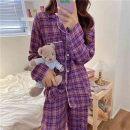 Plaid Homewear Plus Size All Match Casual Sale Geometric Loose Pyjamas Sets Nightwear Two Pieace Suits 210525