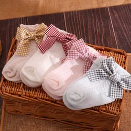 Lattice Bows Baby Socks Summer Mesh Breathable Newborn Girl Short Socks Solid Color Thin Infant Toddler Floor Sock