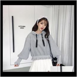 Hoodies & Sweatshirts Womens Clothing Apparel Drop Delivery 2021 Sweater Female Lantern Plus Veet Hooded Solid Colour Puff Sleeves Short Lace