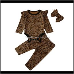 Sets Baby, Kids & Maternity3Pcs Born Baby Girls Boys Clothing Leopard Ruffle Long Sleeve Romper Tops Pants Clothes Outfits Drop Delivery 202